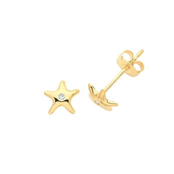 9 carat gold cz star earrings