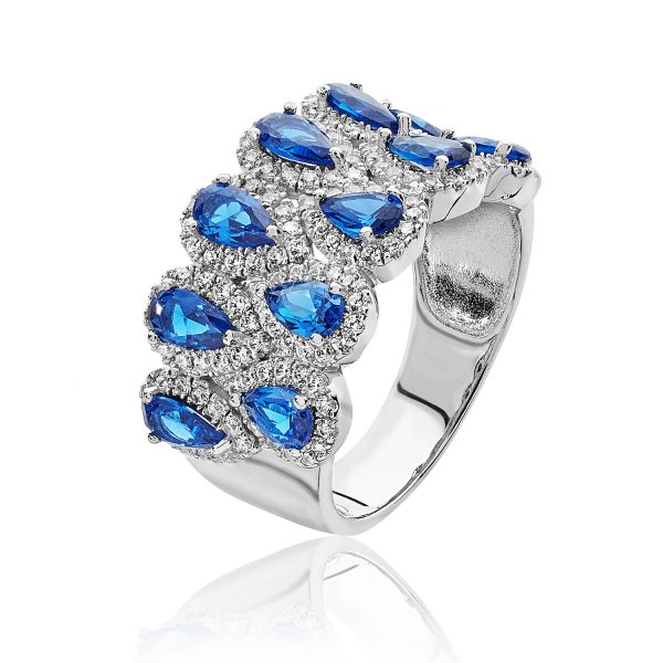 sterling silver blue cz pear ring