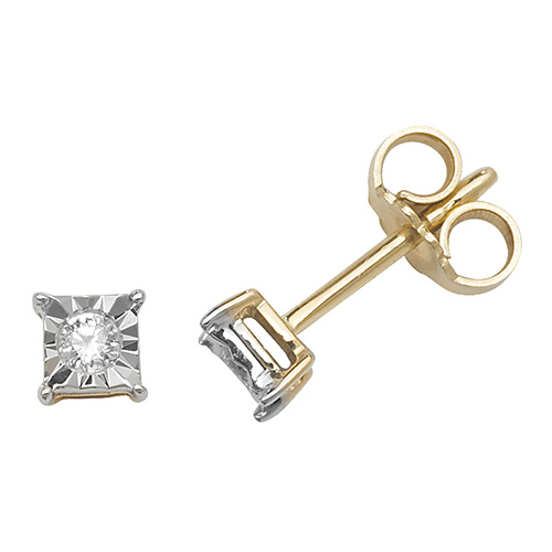 9 carat yellow gold diamond square earrings