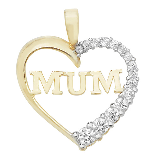 9 carat yellow gold mum cz pendant