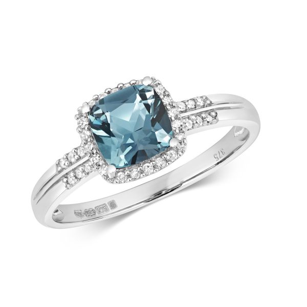 9ct white gold blue topaz and diamond ring