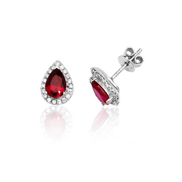 sterling silver ruby cz and white cz earrings