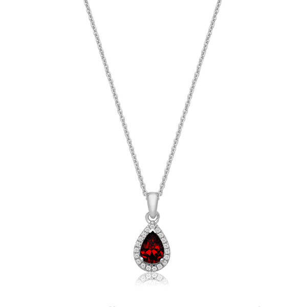 silver red and white cubic zirconia pendant and chain