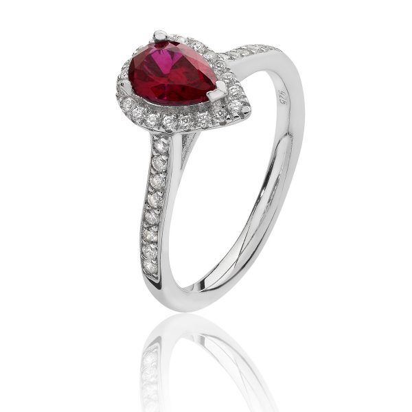 sterling silver pear red cz and white cz cluster ring