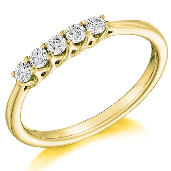 9 carat yellow gold diamond five stone ring