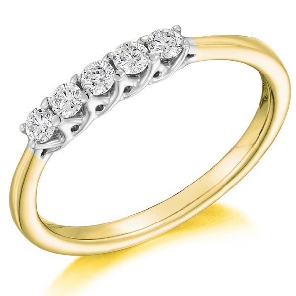 9 carat yellow and white gold diamond five stone ring
