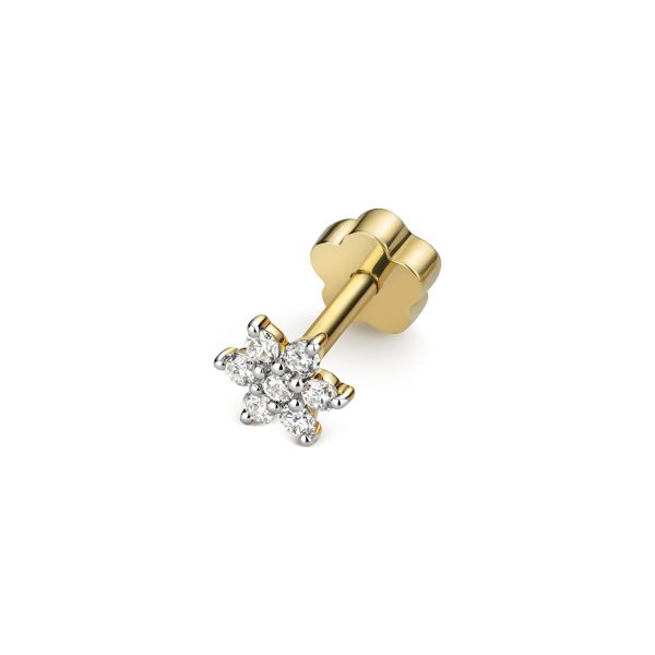 9 carat yellow gold diamond flower cartilage stud