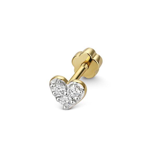 9 carat yellow gold diamond heart cartilage stud