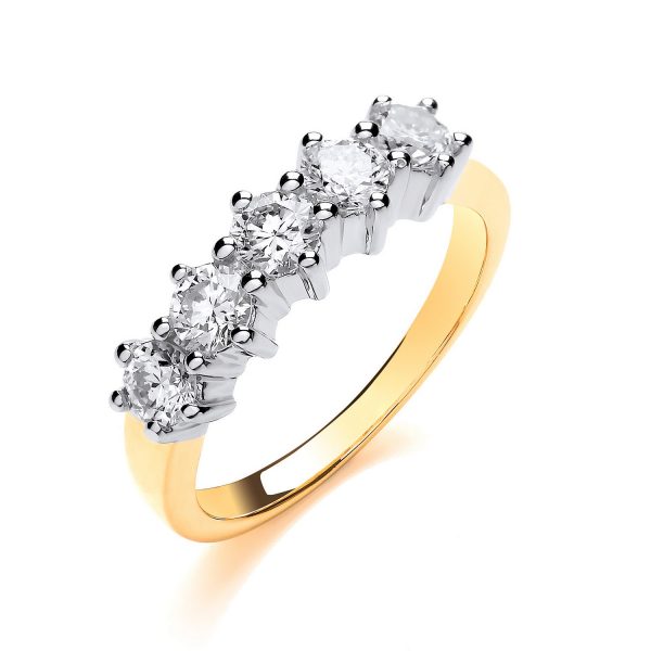 18 carat yellow and white gold diamond five stone ring