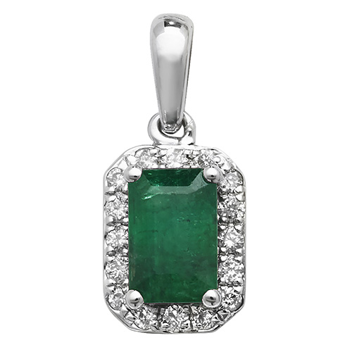 9 carat white gold emerald and diamond pendant