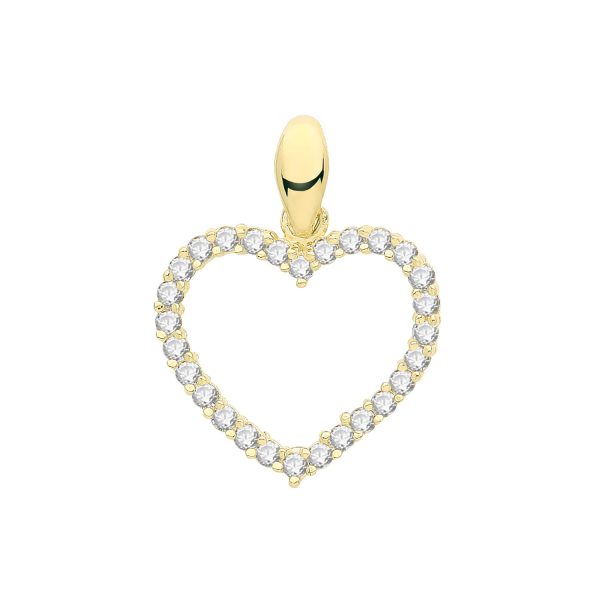 9 carat yellow gold cz pendant heart shape