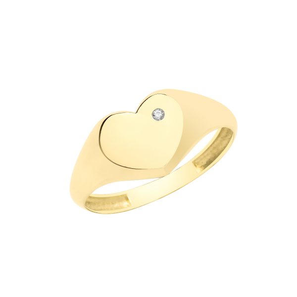 9 carat yellow gold heart signet set with a cubic zirconia