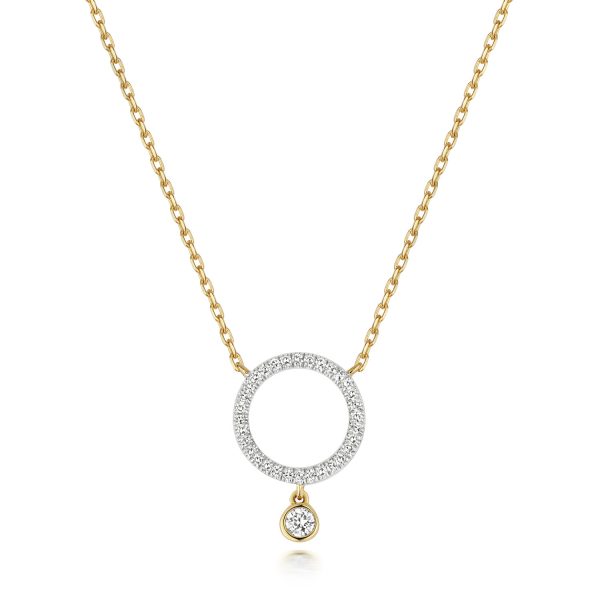 9 carat yellow gold diamond circle pendant and chain