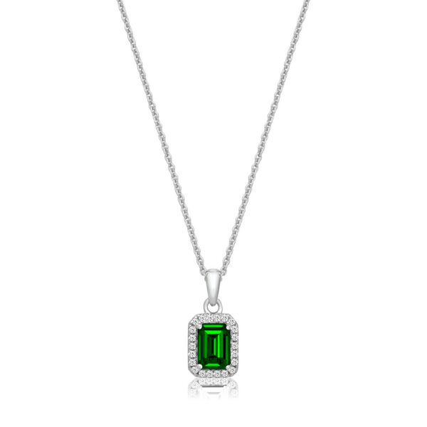 Silver Emerald Cut Green Cz Pendant Chain