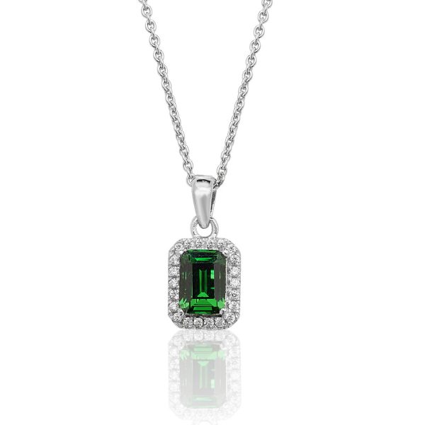 silver emerald cut green cz pendant and chain