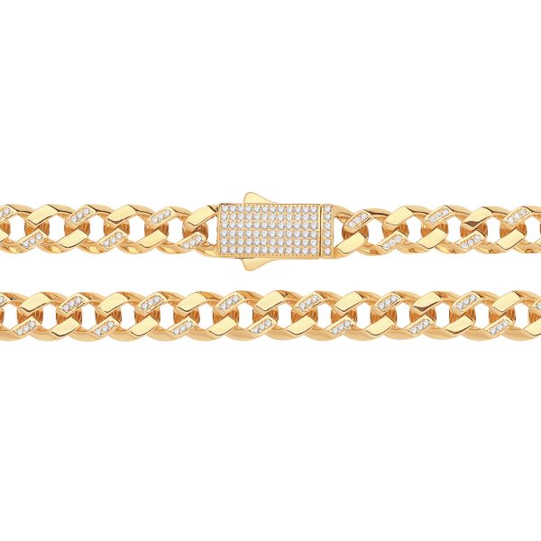 9 carat yellow gold cz set cuban link bracelet