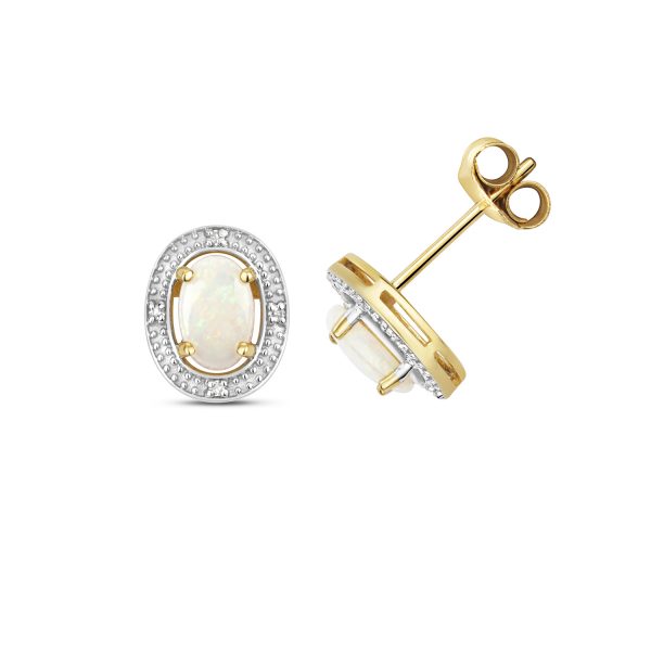 9 carat yellow gold opal and diamond earrings