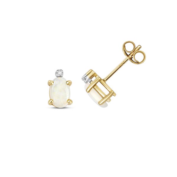 9 carat yellow gold opal and diamond earrings