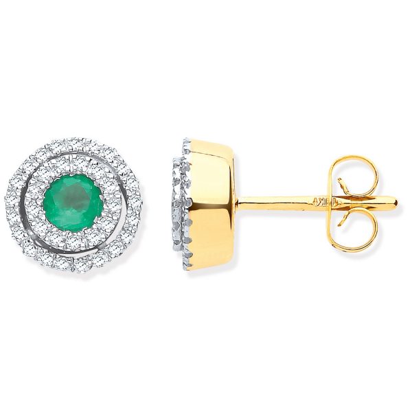 9 carat yellow gold emerald and diamond earrings halo style