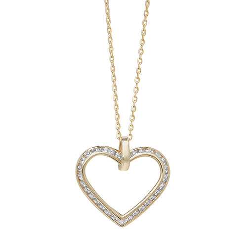 9 carat yellow gold heart cz pendant and chain