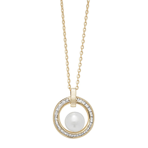 9ct yellow gold pearl and cz pendant and cz