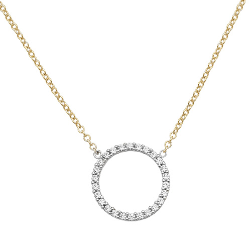 9 carat yellow gold cubic zirconia circle pendant necklace