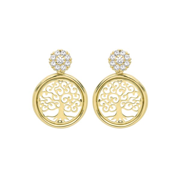 9ct yellow gold cz tree of life earrings