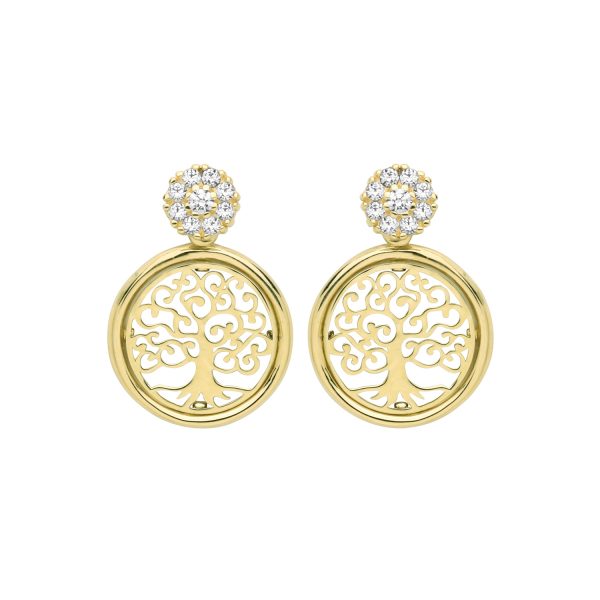 9ct yellow gold cz tree of life earrings