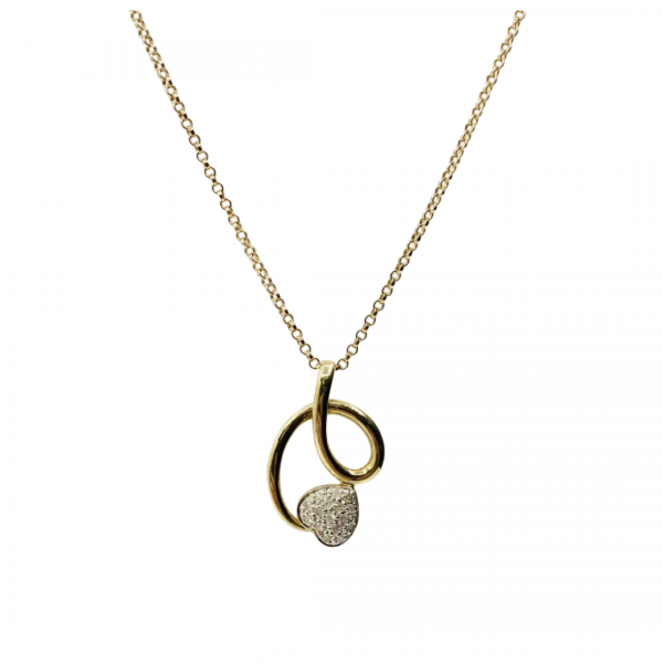9 carat yellow gold diamond heart pendant and chain