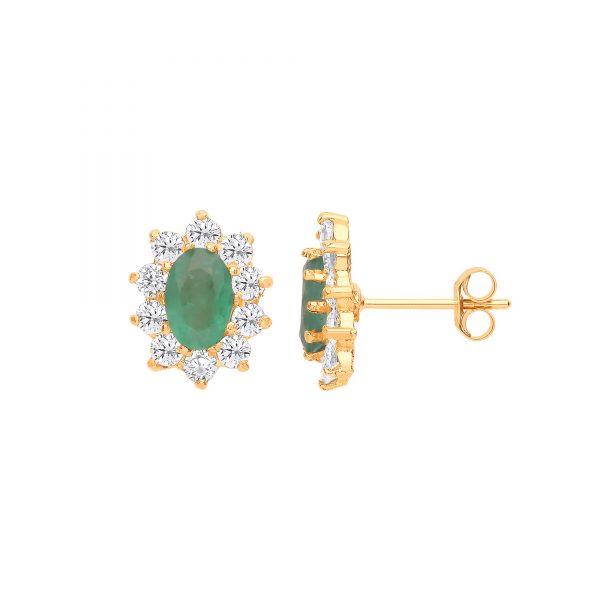 9 carat emerald and cz stud earrings