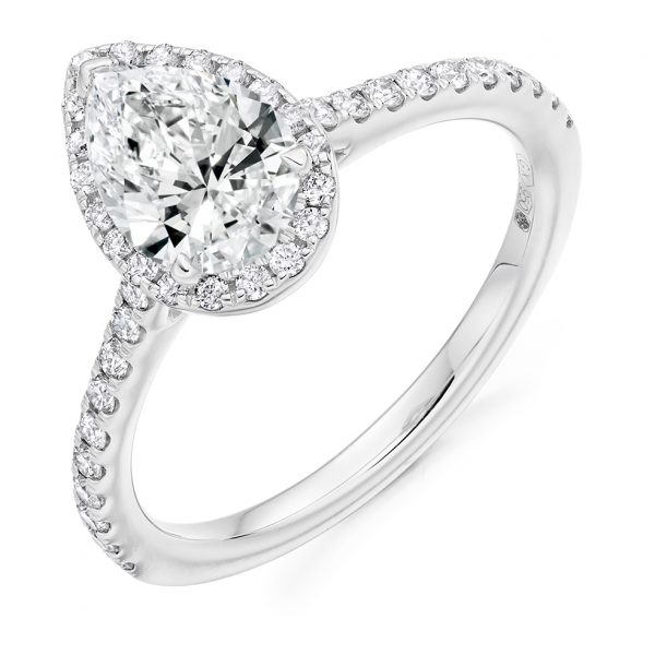 pear shape diamond halo ring