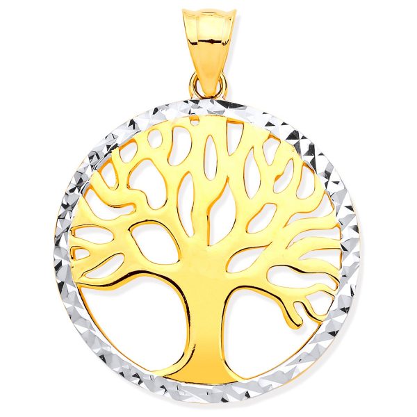 9 carat white and yellow gold tree of life pendant