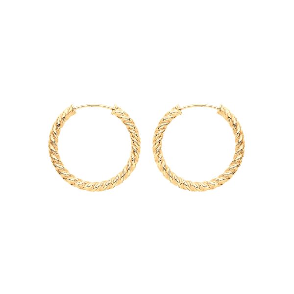 9 carat yellow gold 15mm twisted design sleeper earrings
