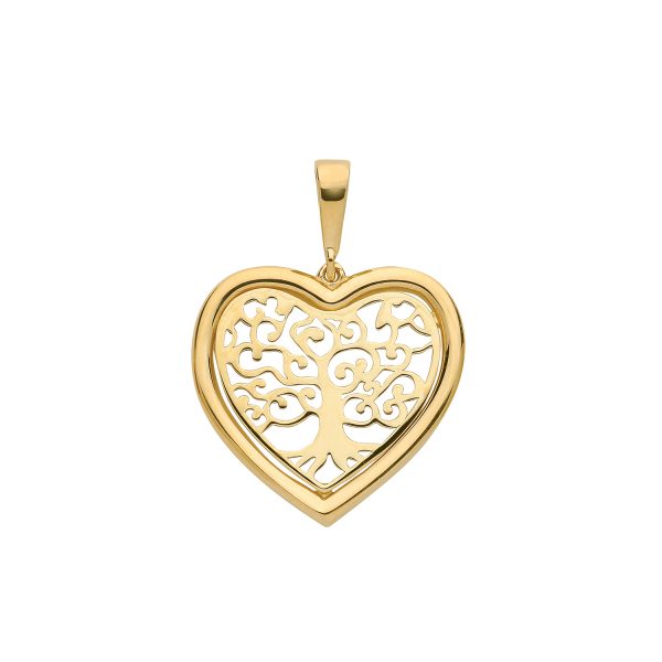 9 carat yellow gold heart shape tree of life pendant