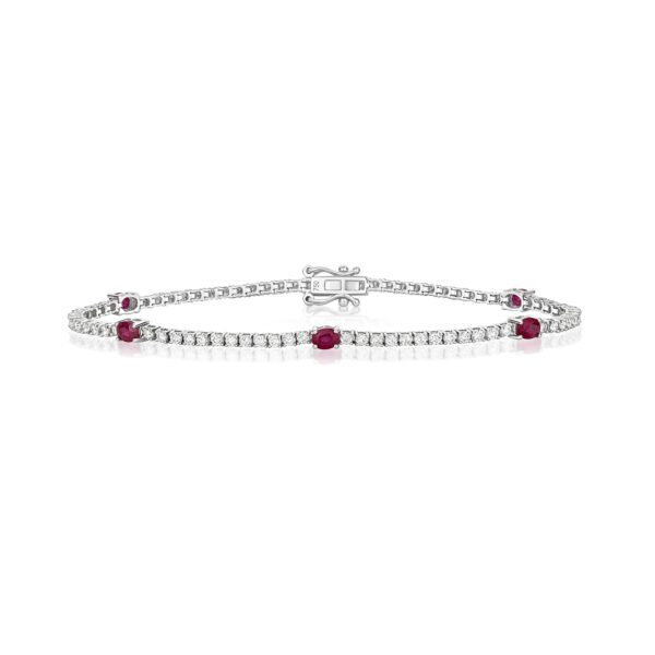 18 carat white gold ruby and viand line bracelet