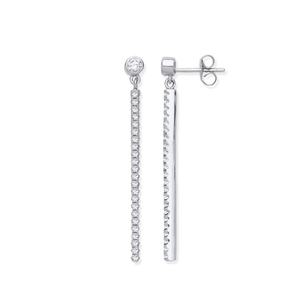 sterling silver cz linear drop earrings