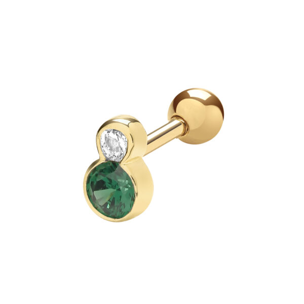 9 carat yellow gold green and white cz cartilage earring