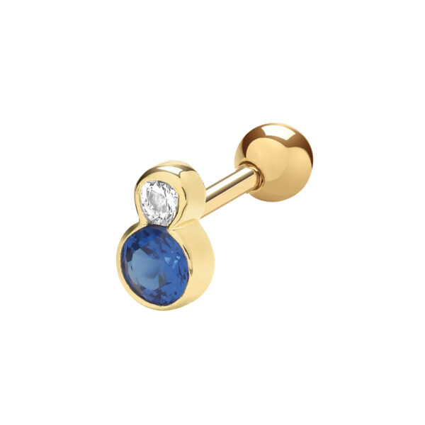 9ct yellow gold blue cz and white cz cartilage earring