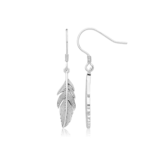 Sterling Silver Feather Drop Earrings