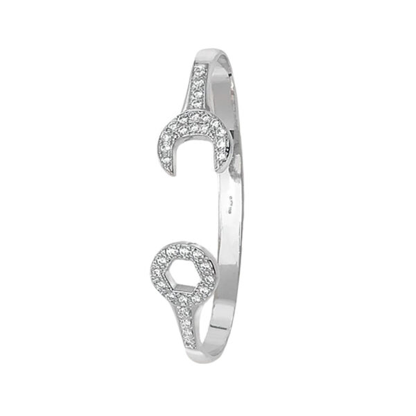 9 carat white gold cz spanner baby bangle.