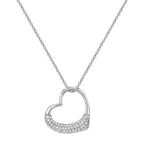 silver cz heart pendant on chain
