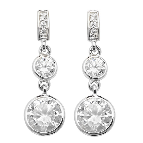 sterling silver triple cz drop earrings
