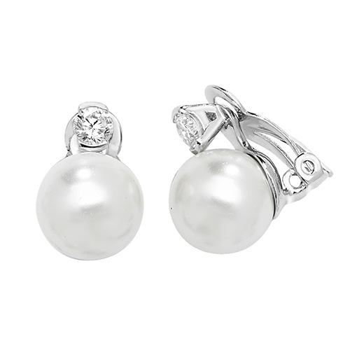 Sterling Silver CZ And Pearl Clip On Earrings