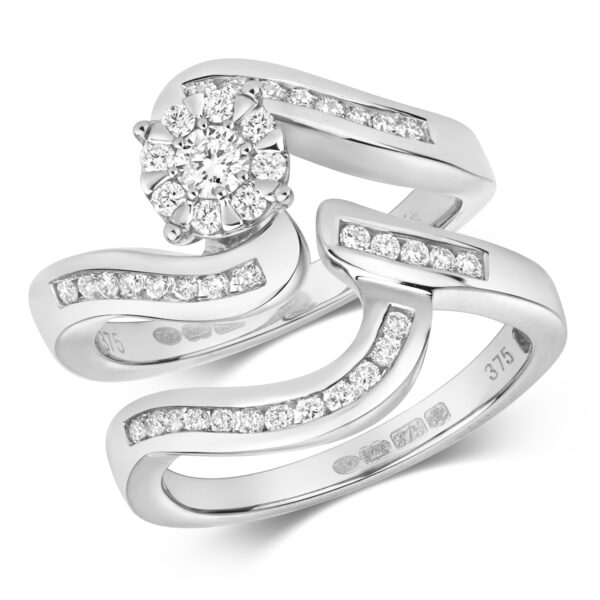 9 carat white gold diamond wave bridal set