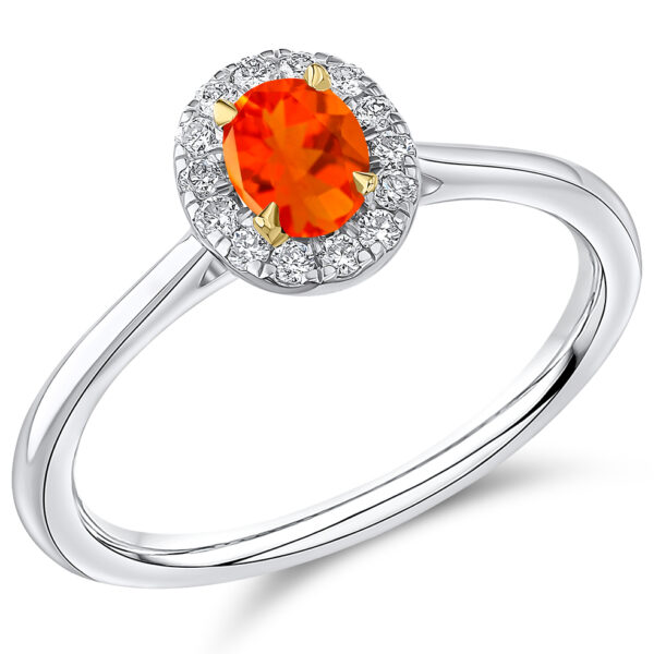 fire opal and diamond cluster ring