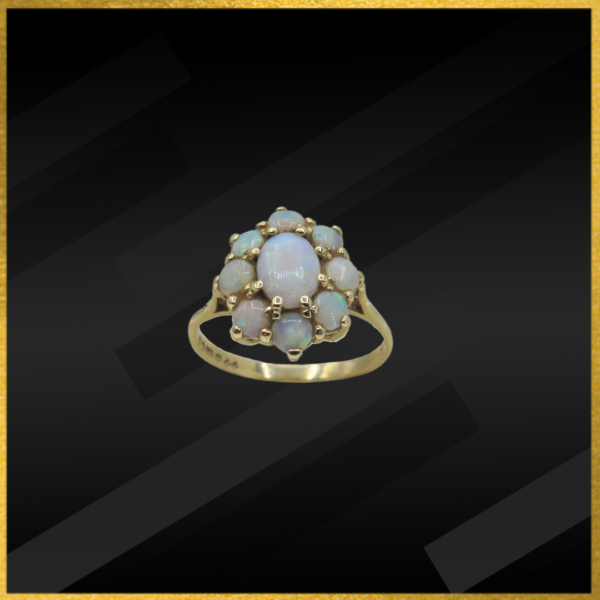 9 carat yellow gold opal ring cluster second hand preowned