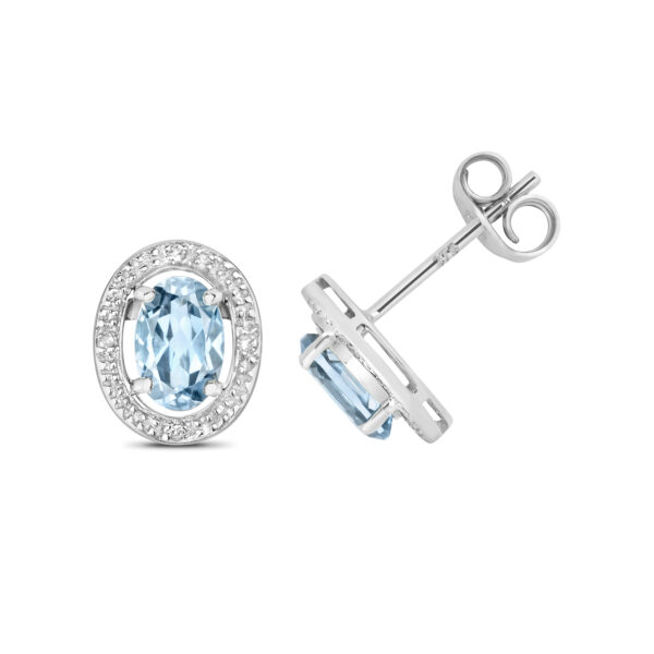 9 carat white gold aquamarine diamond earrings