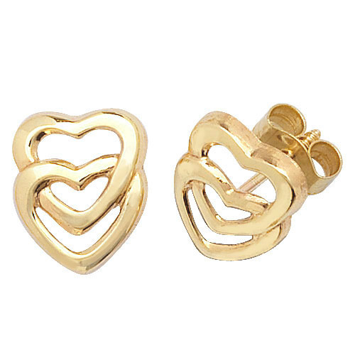 9 carat gold double heart earrings