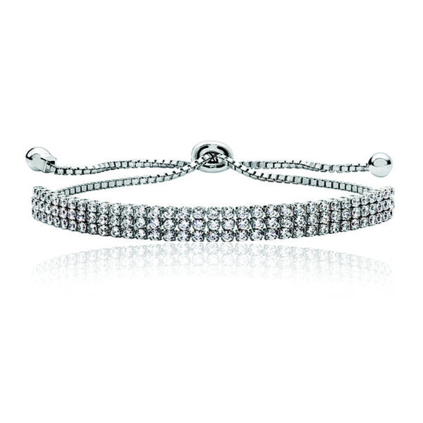 silver three cz row pull bracelet