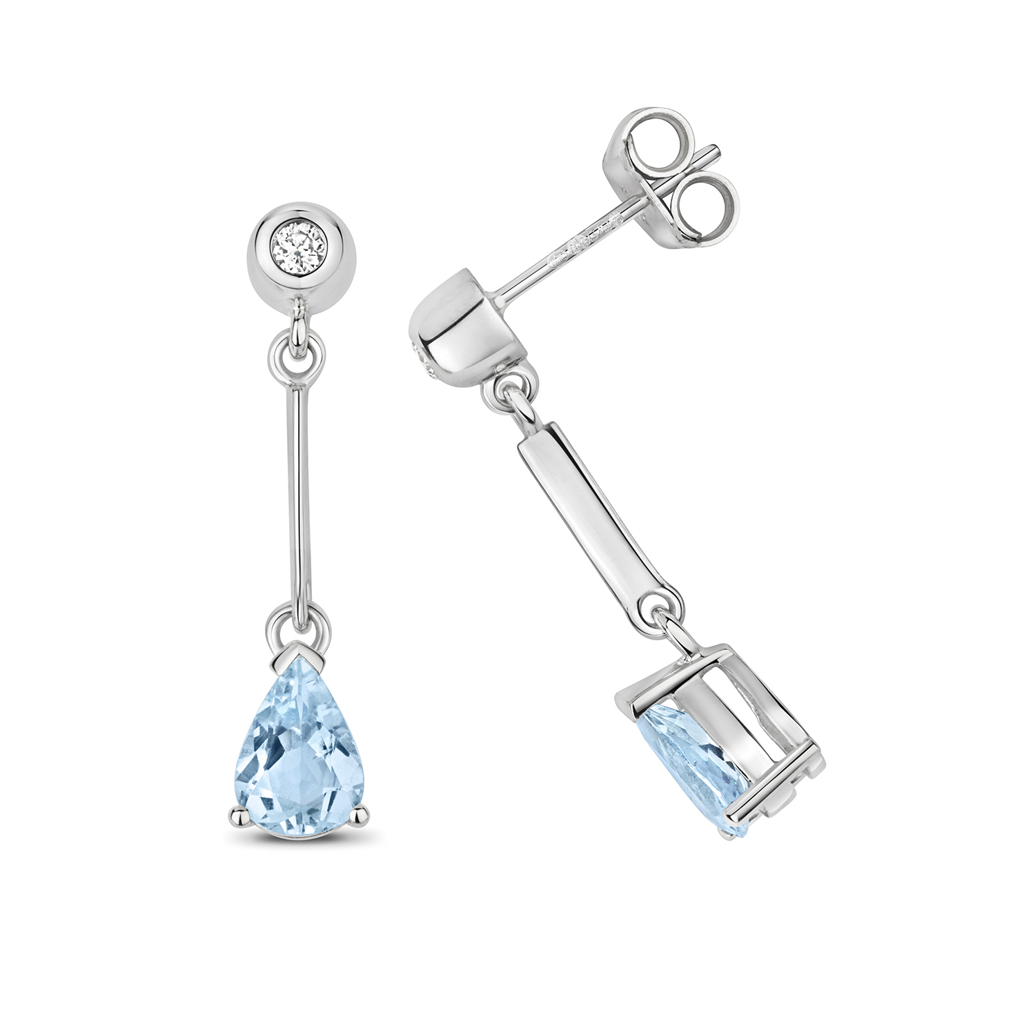 9ct Aquamarine And Diamond Pear Shape Drop Earrings
